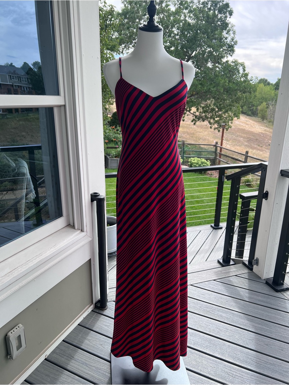 Ralph Lauren spaghetti strap Striped Maxi Dress in Red and Navy
